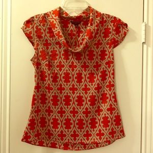 Banana Republic Red/Taupe Cowl Neck Blouse